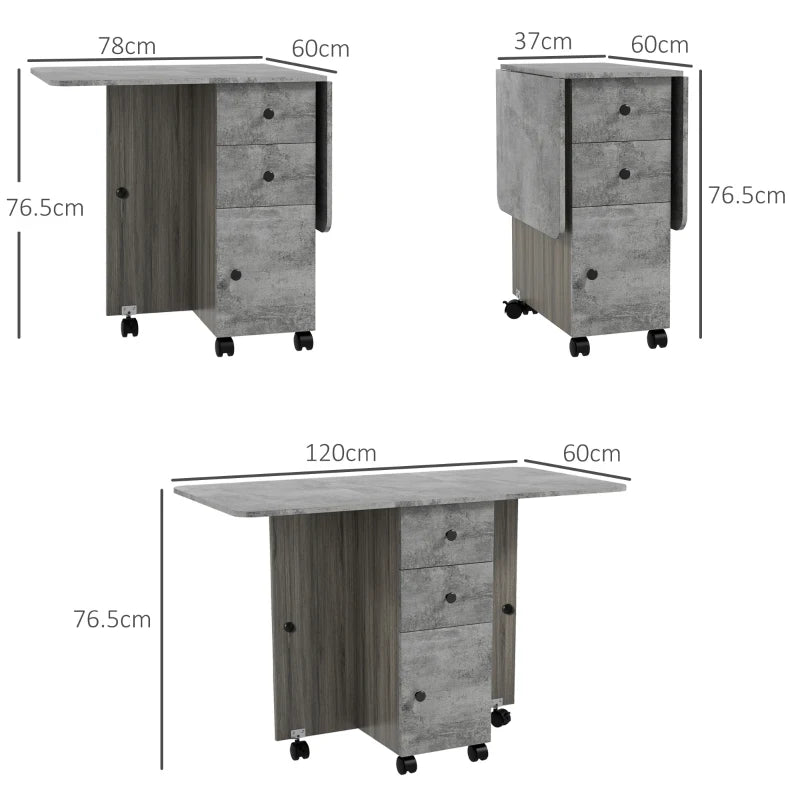 Multi-Storage Drop Leaf Dining Table for Six - Stylish Mixed Grey Finish, Space-Saving Design, Perfect for Modern Homes