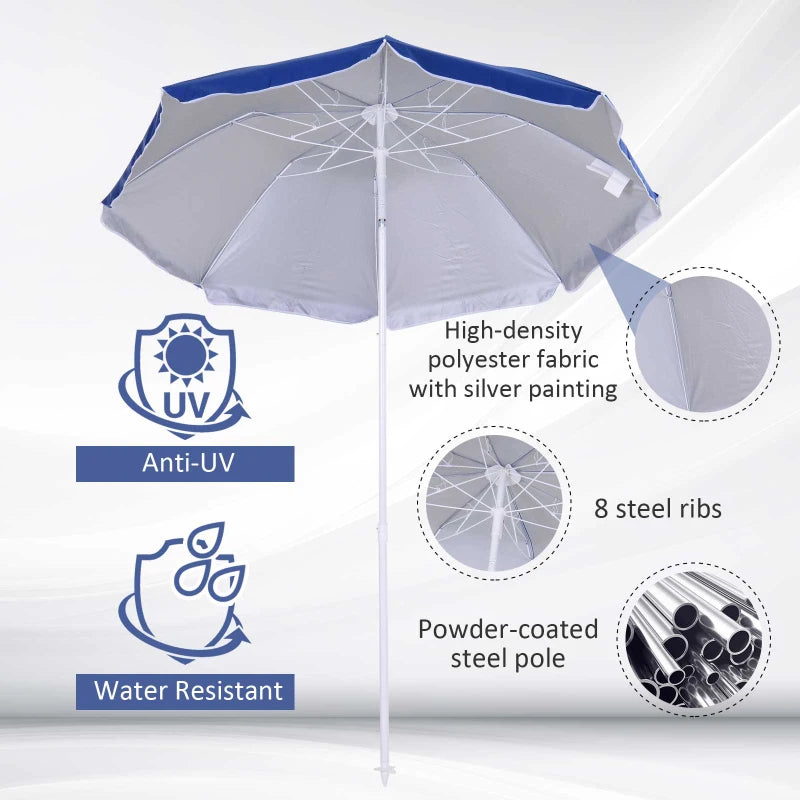 Blue Portable Beach Umbrella with Tilting Function and Carry Bag