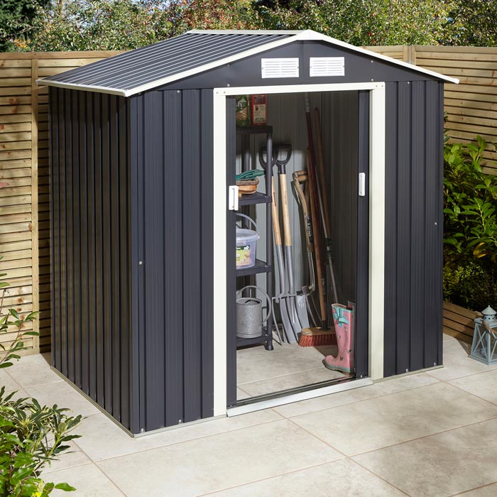 6x4 Metal Apex Shed Dark Grey