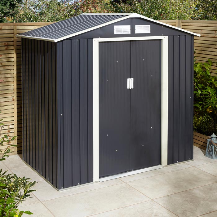 6x4 Metal Apex Shed Dark Grey