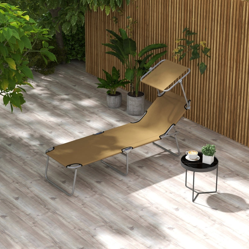 Adjustable Brown Sun Lounger with Face Canopy - Outdoor Relaxation Chair