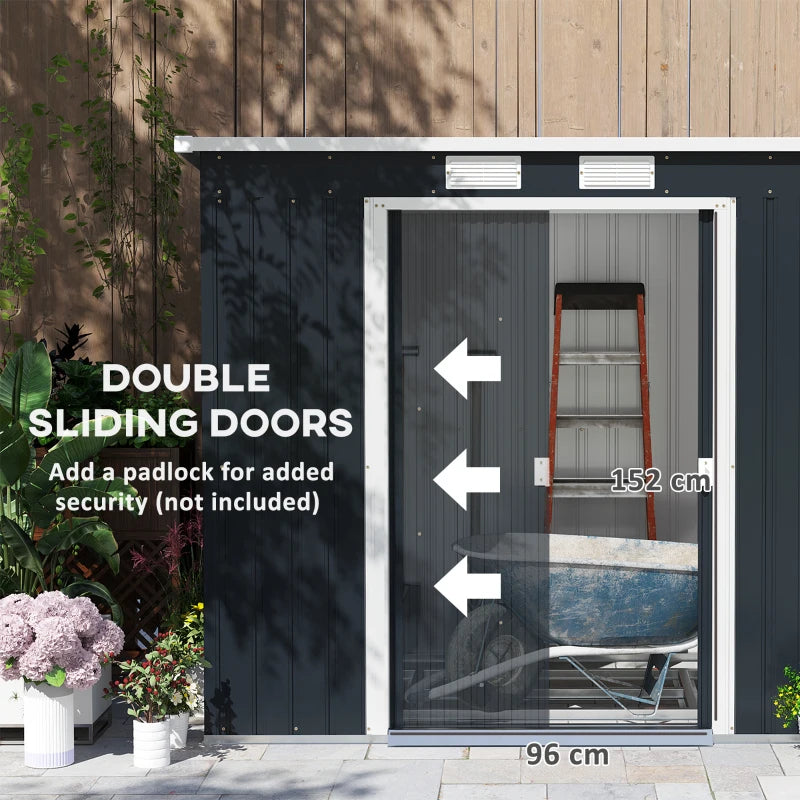 Dark Grey Outdoor Metal Tool Storage Shed with Vents