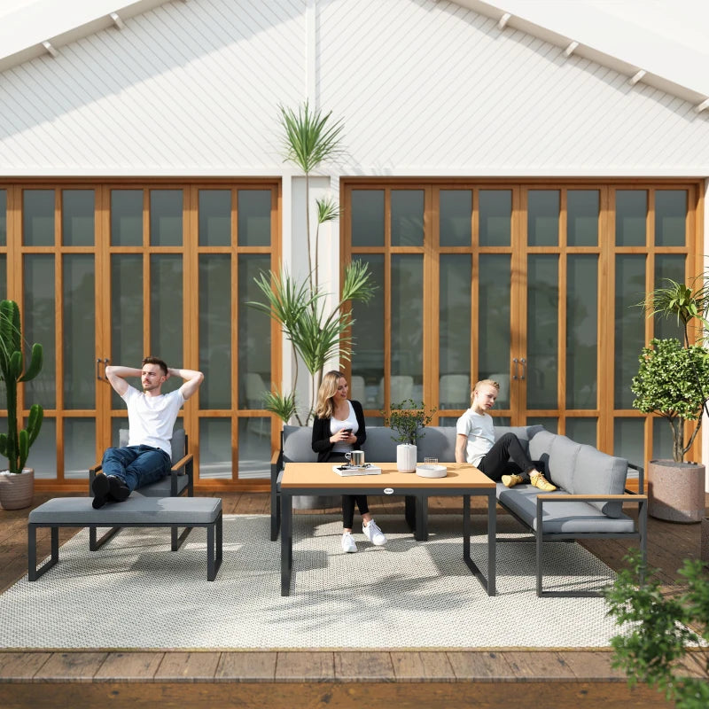 6-Piece L-Shaped Garden Furniture Set with 3 Loveseats - Natural Wood Outdoor Seating