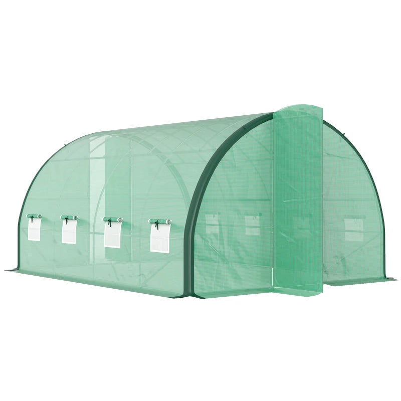 4m x 3m Green Polytunnel Greenhouse with Windows and Doors