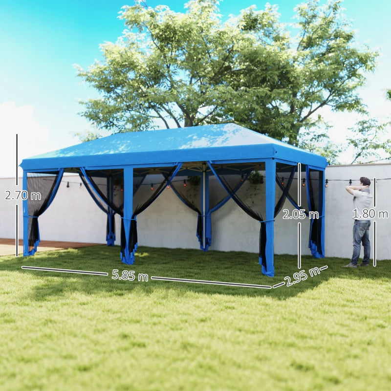 3m x 6m Pop Up Gazebo with Mesh Walls, Outdoor Canopy Tent for Parties & Weddings, Blue