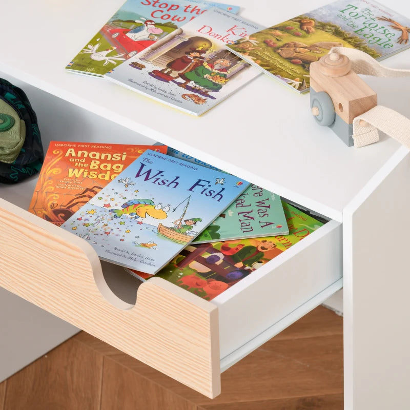 Kids Desk and Chair Set - 2-Piece Study Table with Storage Drawer & Bookshelf for Ages 3-6 - Ideal for Writing & Drawing