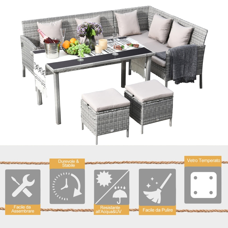 Mixed Grey Rattan Corner Dining Set