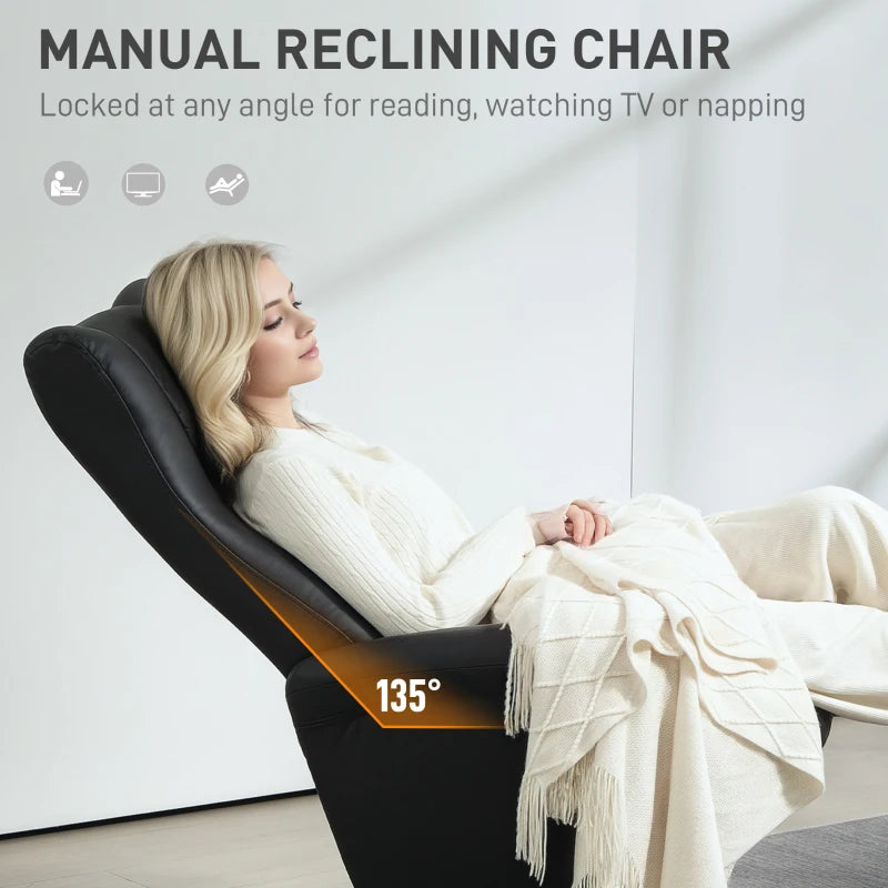 Stylish Swivel Recliner Chair with Footstool - Adjustable PU Leather Armchair for Living Room, Black