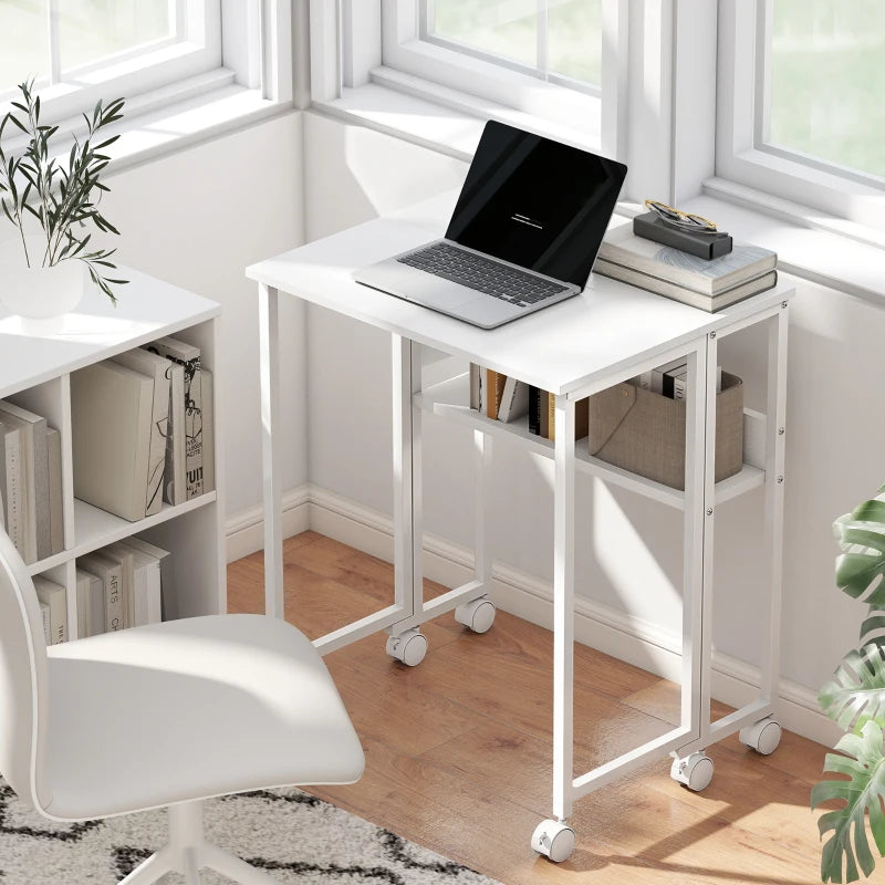 63 cm White Drop Leaf Writing Desk - Compact Home Office Workstation with Versatile Folding Design