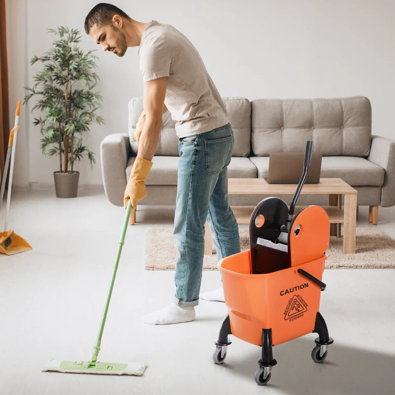 25L Mop Bucket with Wringer, Wheels & Handle - Durable Orange Cleaning Solution for Easy Floor Maintenance