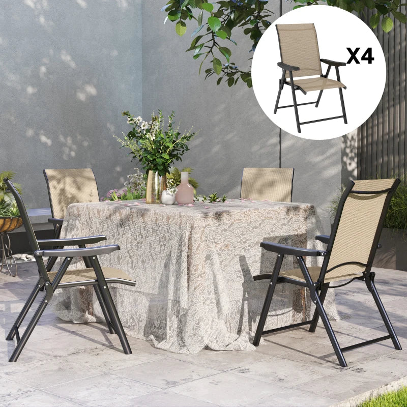 Set of Four Brown and Black Folding Outdoor Chairs - Compact Size for Easy Storage