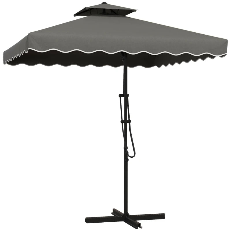 Dark Grey 2.5m Square Double Top Cantilever Garden Parasol with Ruffles