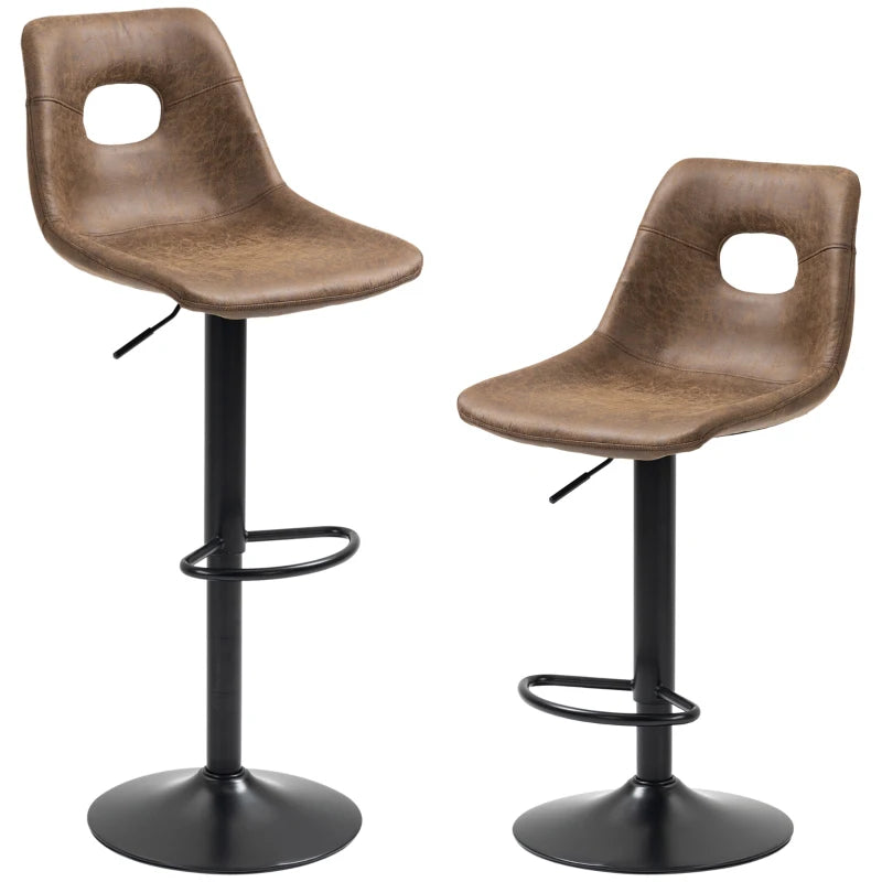Adjustable Bar Stools Set of 2 with Backrest & Footrest - Brown Microfiber Kitchen Island Dining Chairs