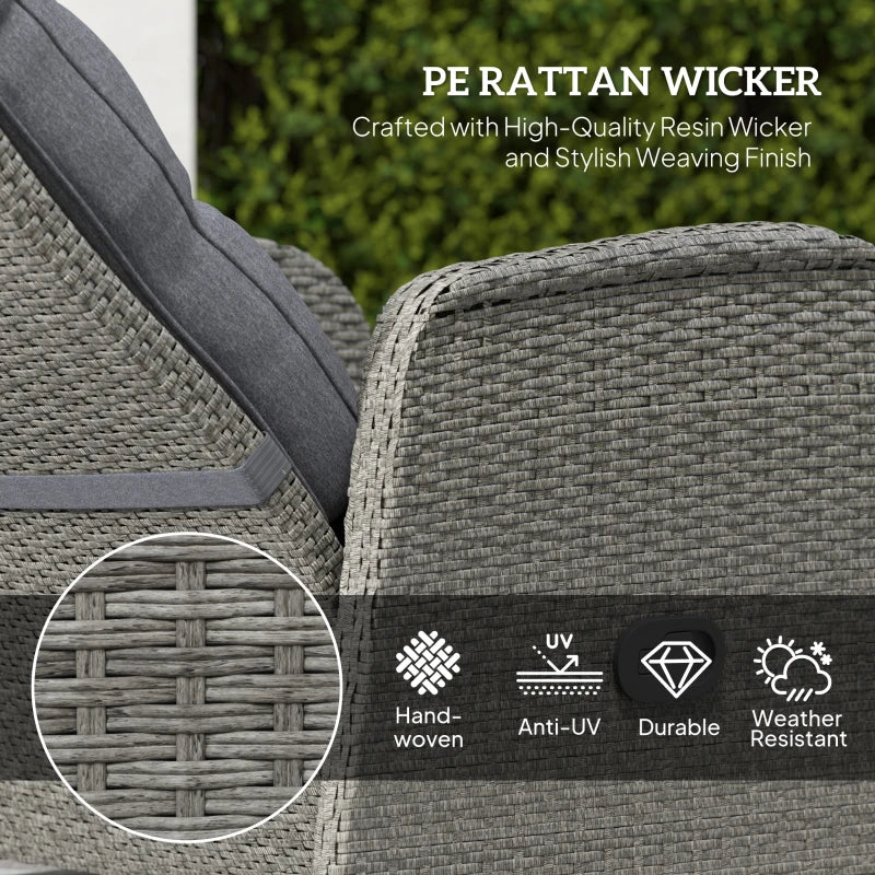 2 Seater Grey Rattan Wicker Chaise Lounge Sofa Set with Cushions for Patio Garden Porch