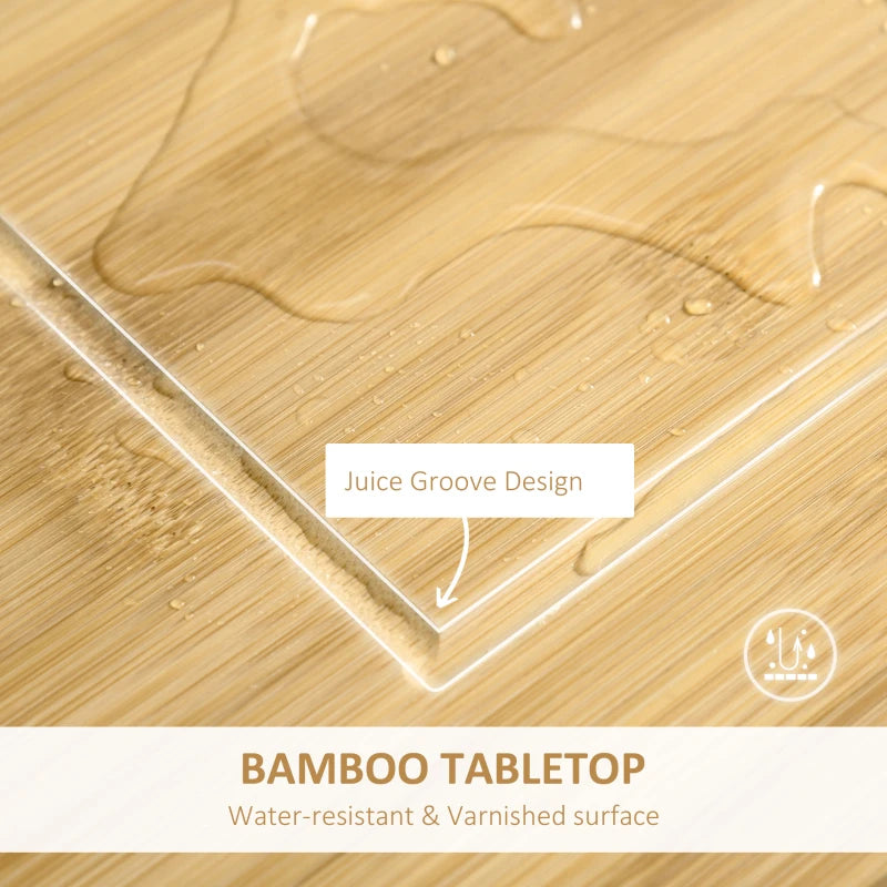 Rolling Kitchen Island Trolley Cart with Bamboo Top, Storage Cabinet, Drawer & Wire Basket - Mobile Utility Cart on Wheels