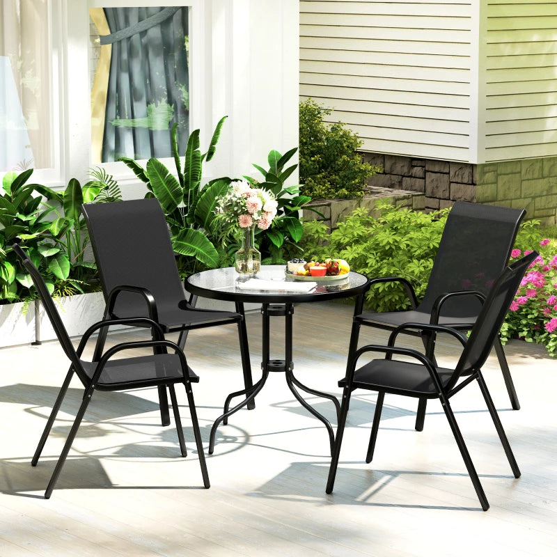 5-Piece Black Steel Patio Set with Glass-Top Table - Outdoor Furniture for Garden and Balcony