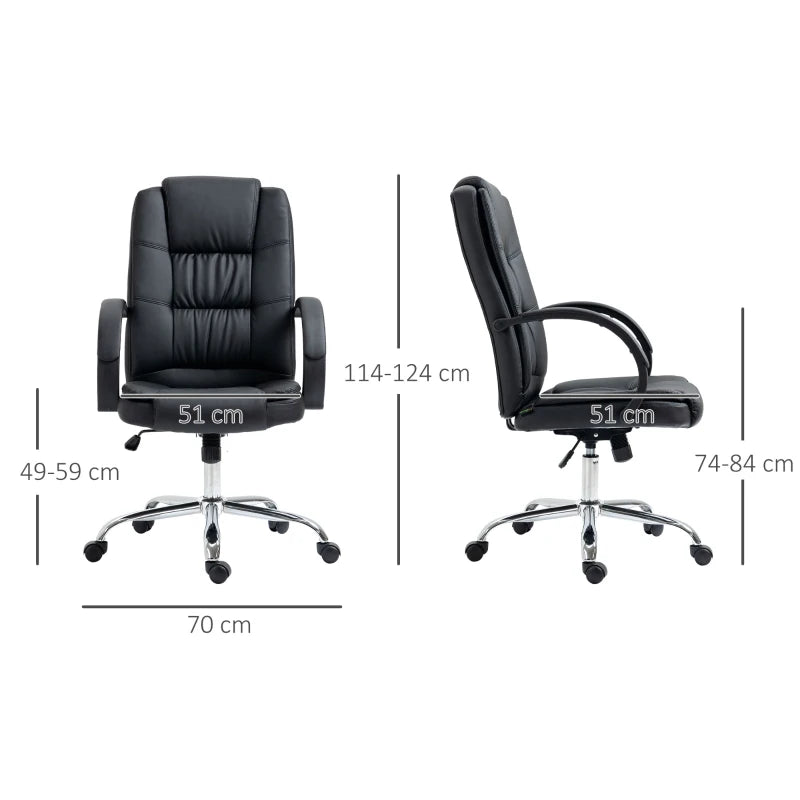 Vinsetto Ergonomic PU Leather Office Chair with 13cm Padded Seat Adjustable Height and Rolling Wheels Black