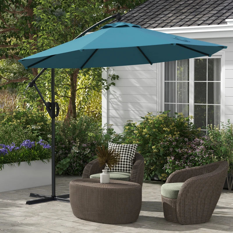Blue 3m Offset Cantilever Parasol Umbrella with Cross Base