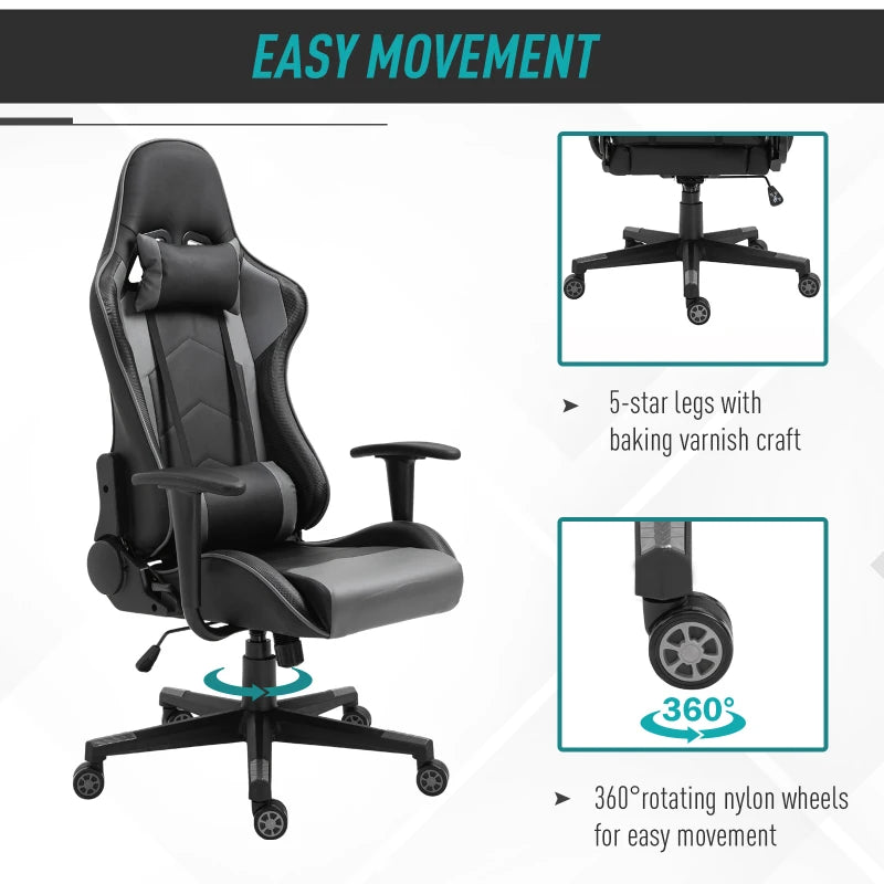 Vinsetto Racing Gaming Chair - Adjustable Height, Ergonomic Computer Desk Chair with Head Pillow & Lumbar Support - Black
