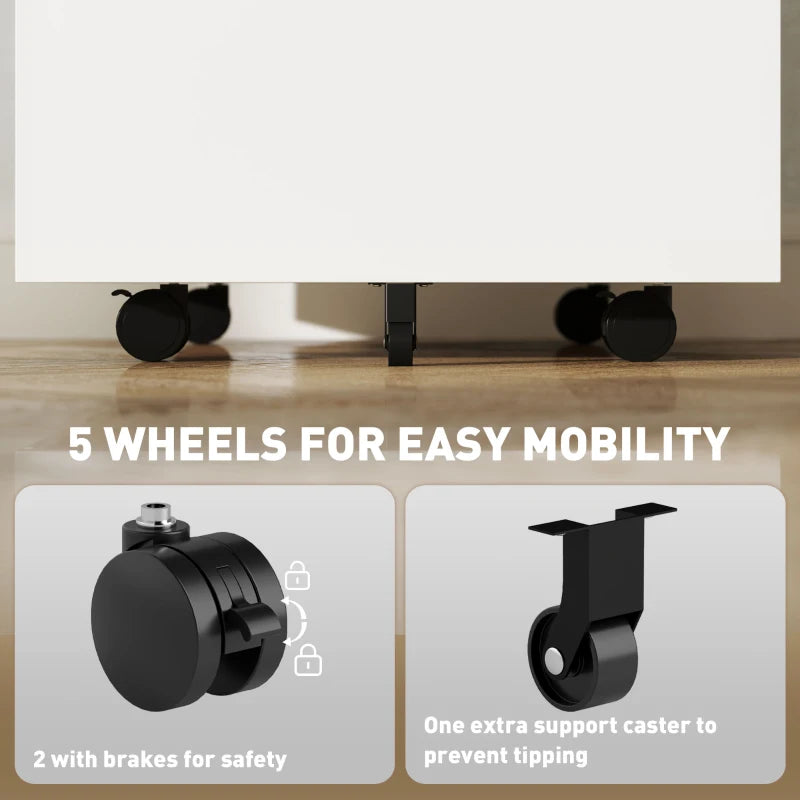 Vinsetto Lockable Metal Mobile File Cabinet with Wheels - 2 Drawer Compact Under Desk Storage for A4 & Legal Files, White