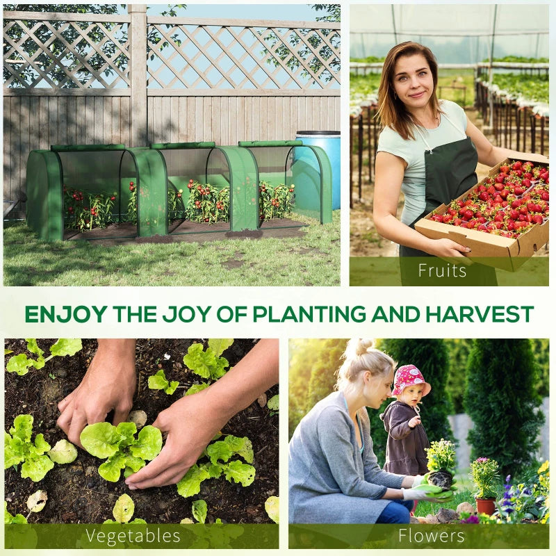 Green Steel Frame Mini Garden Greenhouse with Zipped Doors, 295 x 100 x 80cm