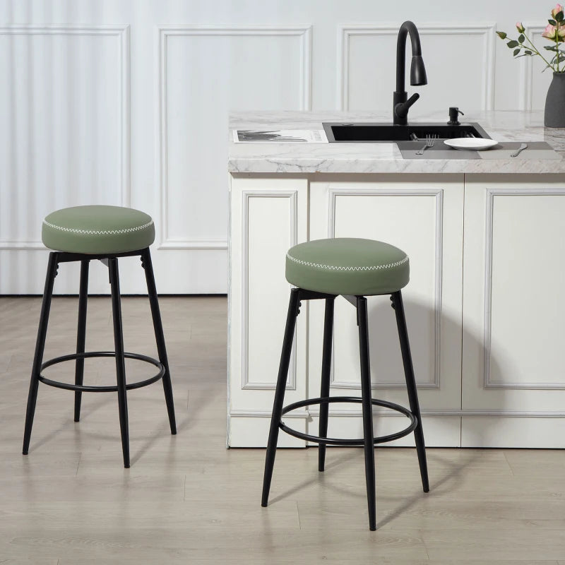 Set of 2 Modern Faux Leather Bar Stools - Stylish Green and Black Design for Kitchen or Home Bar