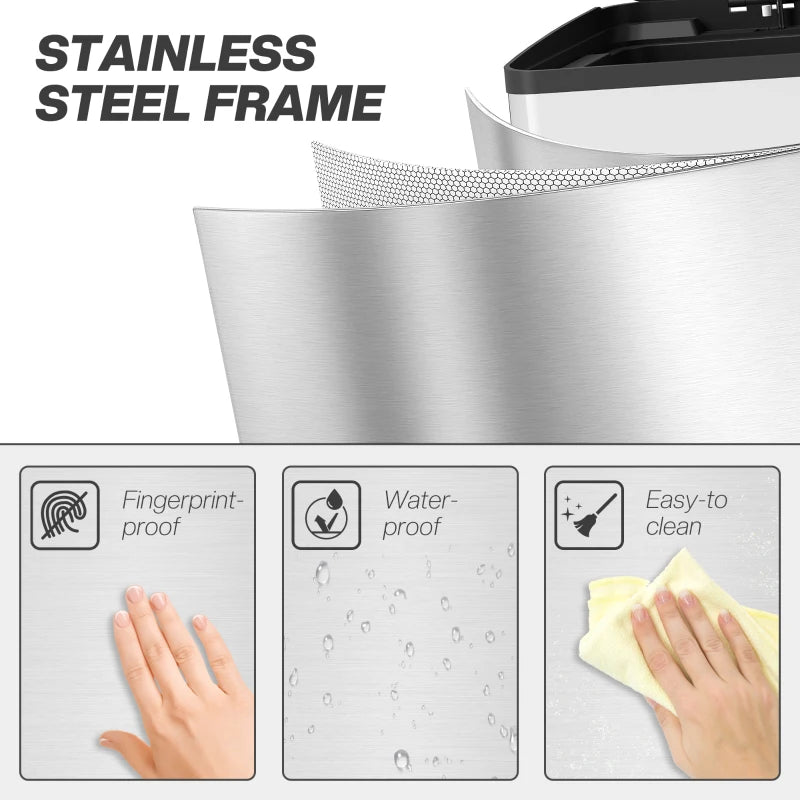 40L Dual Compartment Stainless Steel Trash Bin with Deodoriser Holders - Sleek Silver Tone for Kitchen & Office