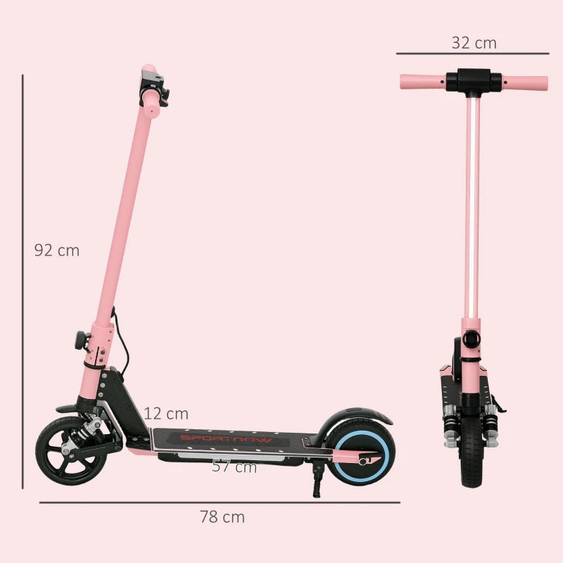 Folding Electric Scooter for Kids with Dual Brakes Front Suspension and LED Lights in Pink