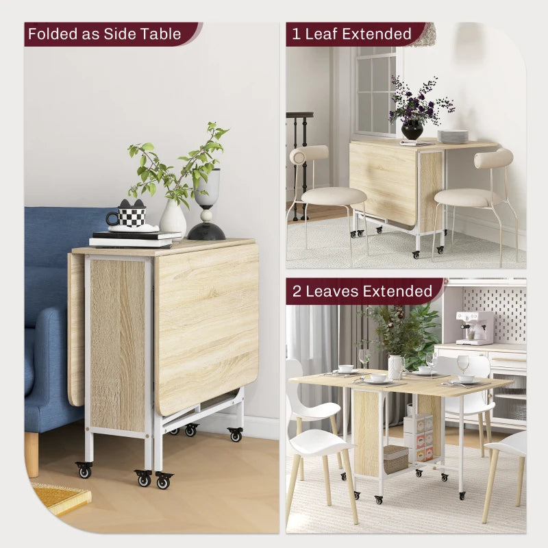 Unique Six-Person Drop Leaf Dining Table - Stylish Natural Wood & White Finish for Modern Dining Spaces