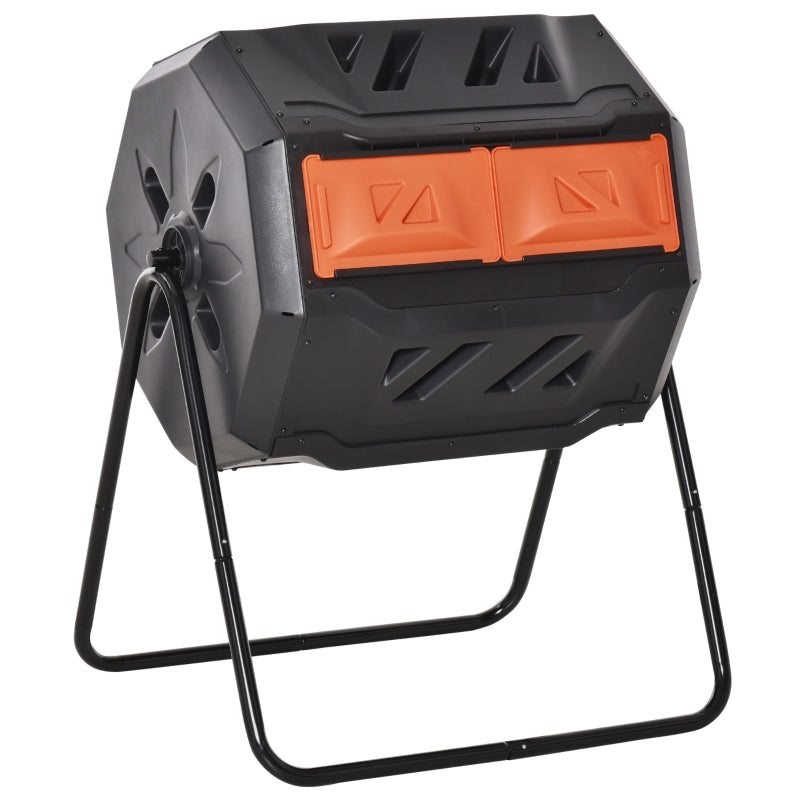 Orange Dual Chamber 160L Rotating Compost Bin for Garden