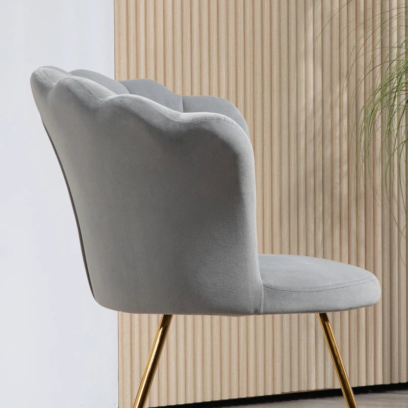 Velvet-Feel Lotus Petal Accent Chair in Grey for Stylish Home Decor