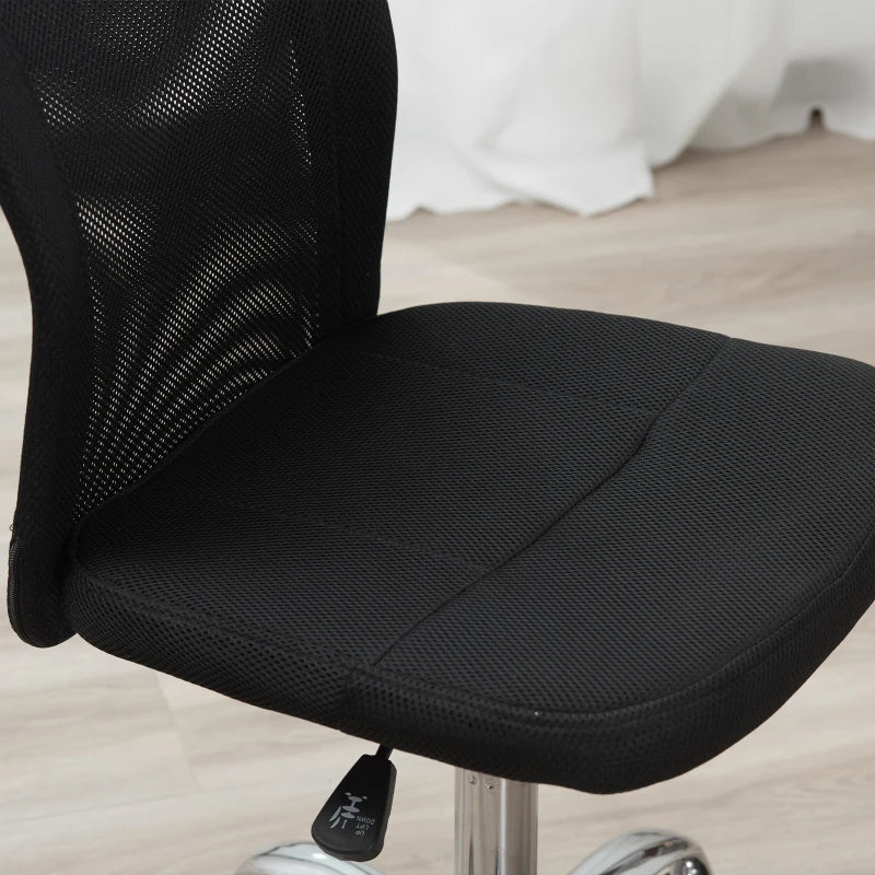Armless Adjustable Office Chair with Rolling Wheels and Mesh Back for Home and Study Black