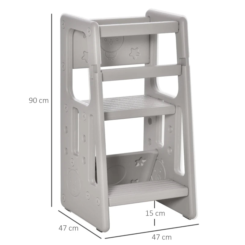 Adjustable Kids Step Stool with Non-Slip Mat - Grey - Perfect for Safe and Easy Reaching