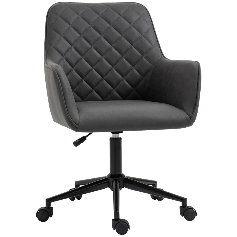 Vinsetto Grey Office Desk Chair - Leather-Feel Swivel Computer Chair with Rolling Wheels & Adjustable Height for Home