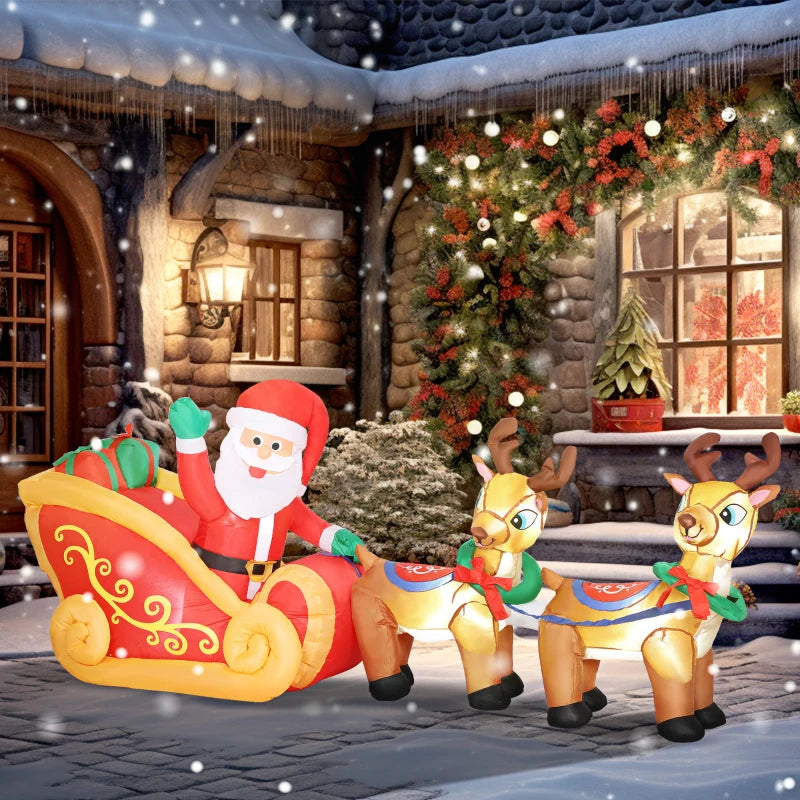 7.9ft Inflatable Santa Sleigh with 2 Reindeer - LED Christmas Decoration for Outdoor & Indoor Holiday Home Decor