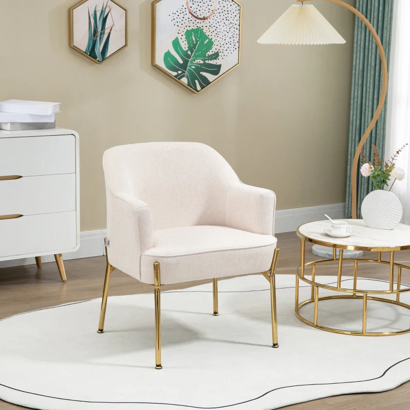 Modern Cream Fabric Accent Chair with Metal Legs for Living Room, Bedroom or Home Office