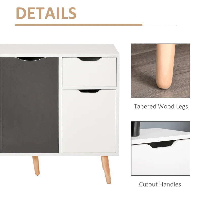 Stylish Grey Sideboard Storage Cabinet with Drawer & Solid Wood Legs - Perfect for Bedroom, Living Room & Home Office