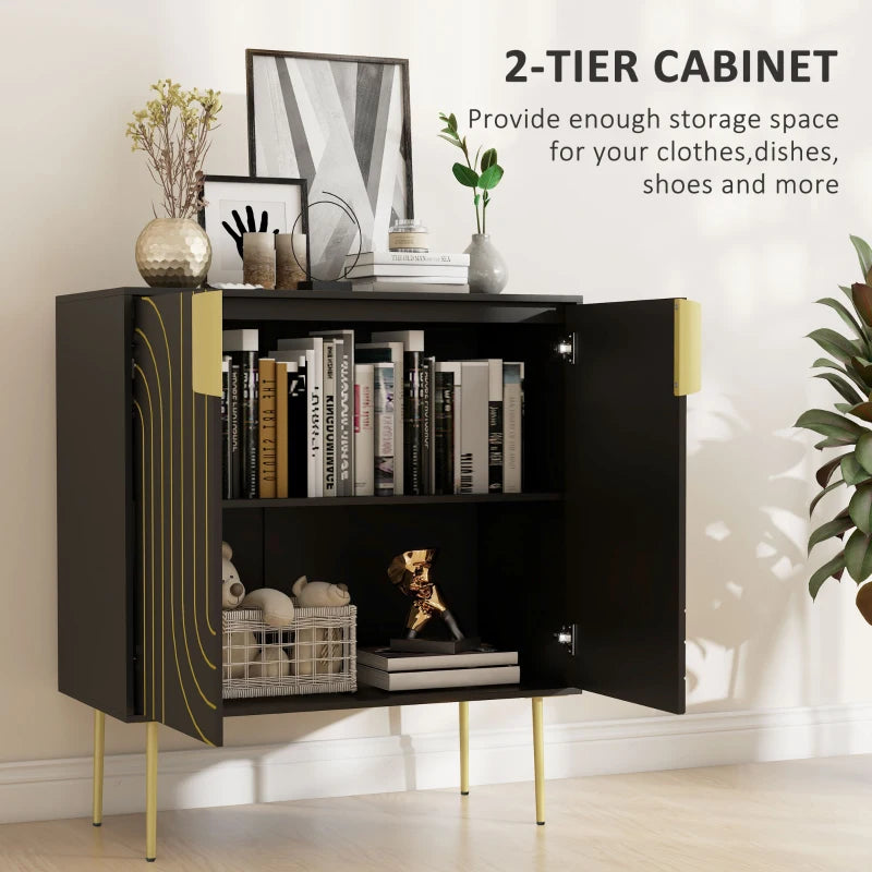 Art Deco Inspired Black and Gold Sideboard with Adjustable Shelf - Elegant Storage Solution for Modern Homes