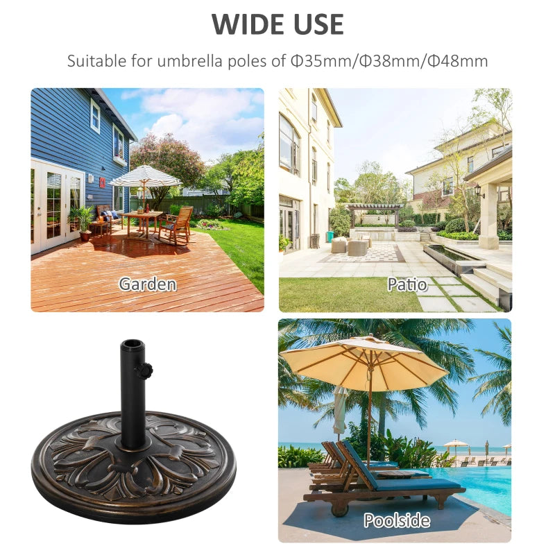 Bronze Round Umbrella Base Stand for Outdoor Garden - 13kg Weight
