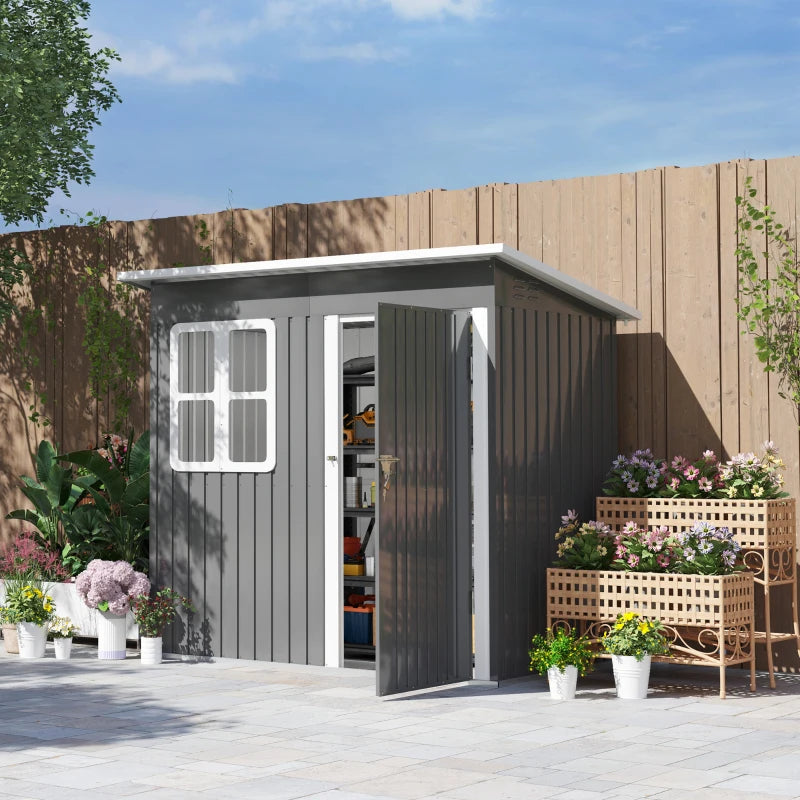 7ft x 4ft Grey Galvanised Steel Garden Shed with Lock and Gloves