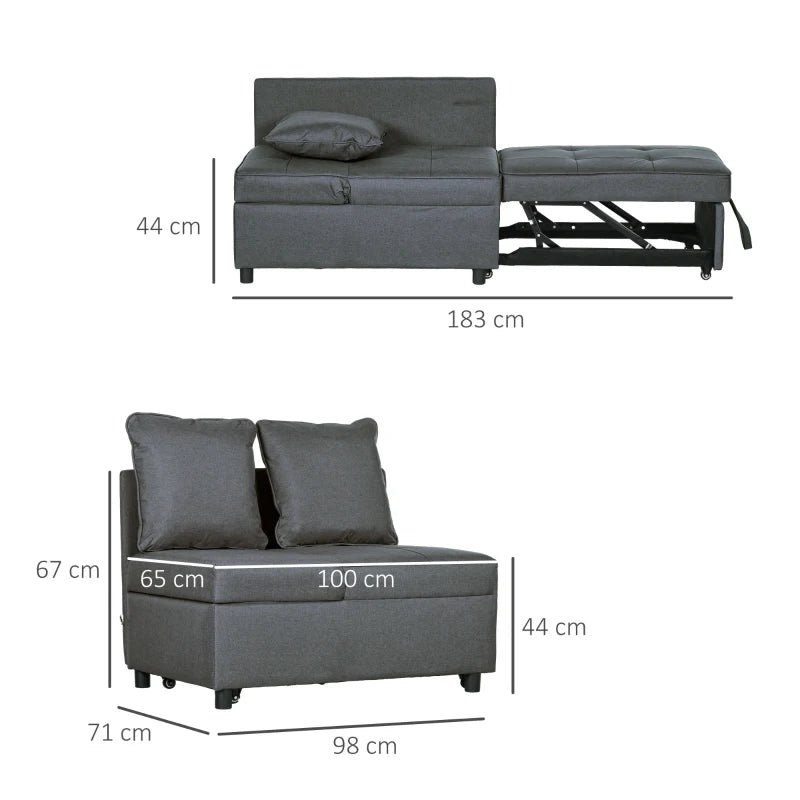 Multi-Functional Grey Sofa Bed with Thick Padding and Magazine Pocket for Living Room Use
