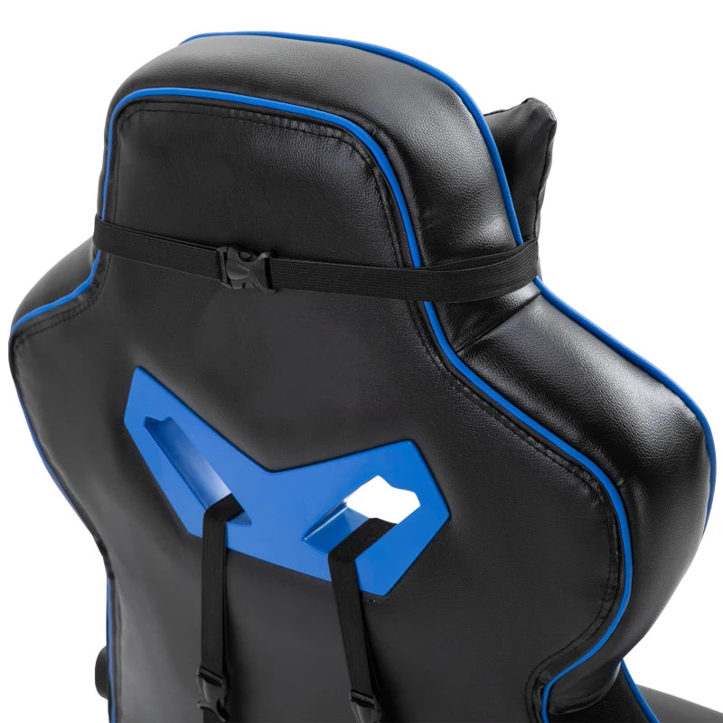 Vinsetto Blue/Black Faux Leather Reclining Gaming Chair with Footrest - Ergonomic Comfort for Gamers