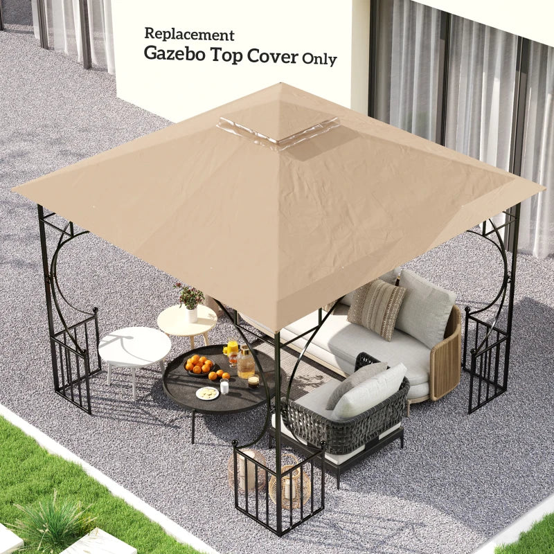 3x3m Khaki Replacement Gazebo Canopy - Double Tier Roof Top for Garden, Patio, Outdoor Use (Top Only)