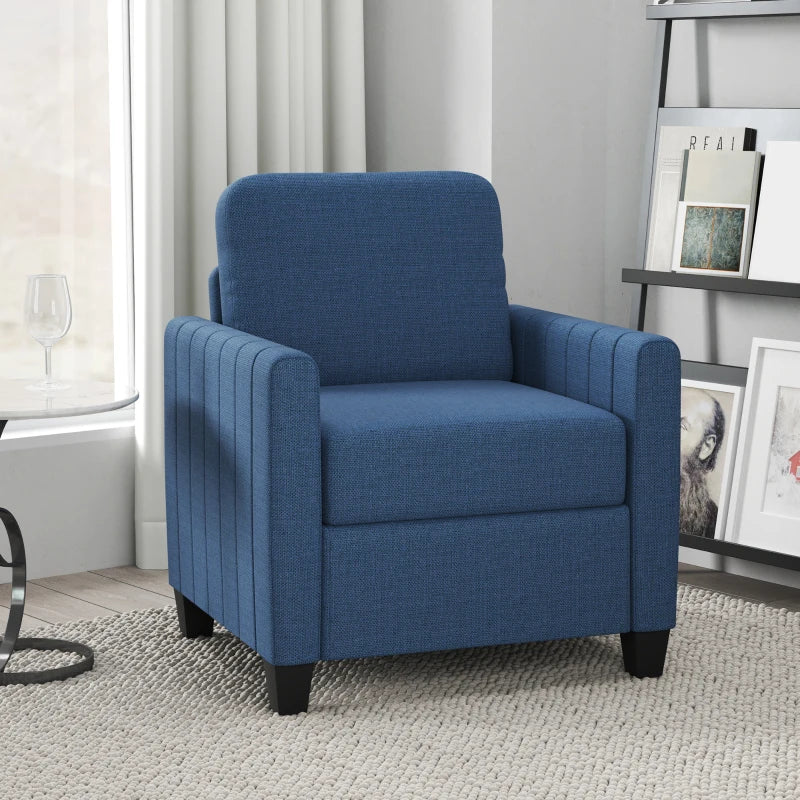 Modern Boxy Linen-Look Armchair in Blue for Stylish Living Room Decor