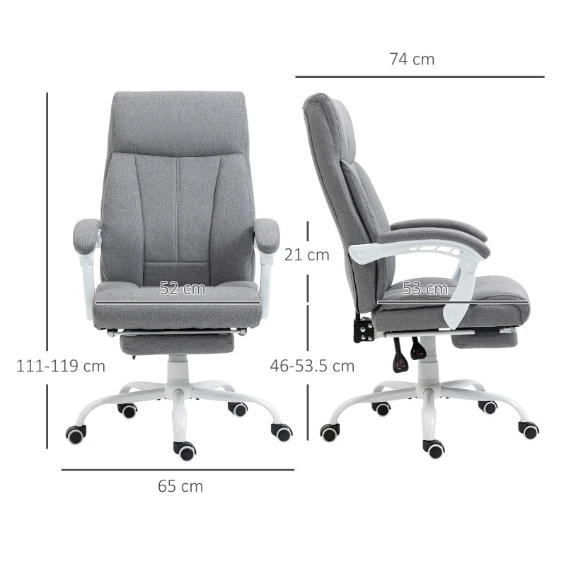 Vinsetto Ergonomic Office Chair with 155° Recline, Adjustable Height, Footrest & Swivel Wheels - Grey Fabric Study Chair