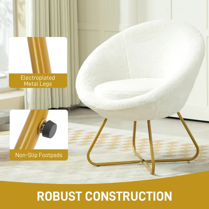 Faux Fur Accent Chair with Gold Legs - Comfy Tub Chair for Bedroom, Living Room, and Office in White