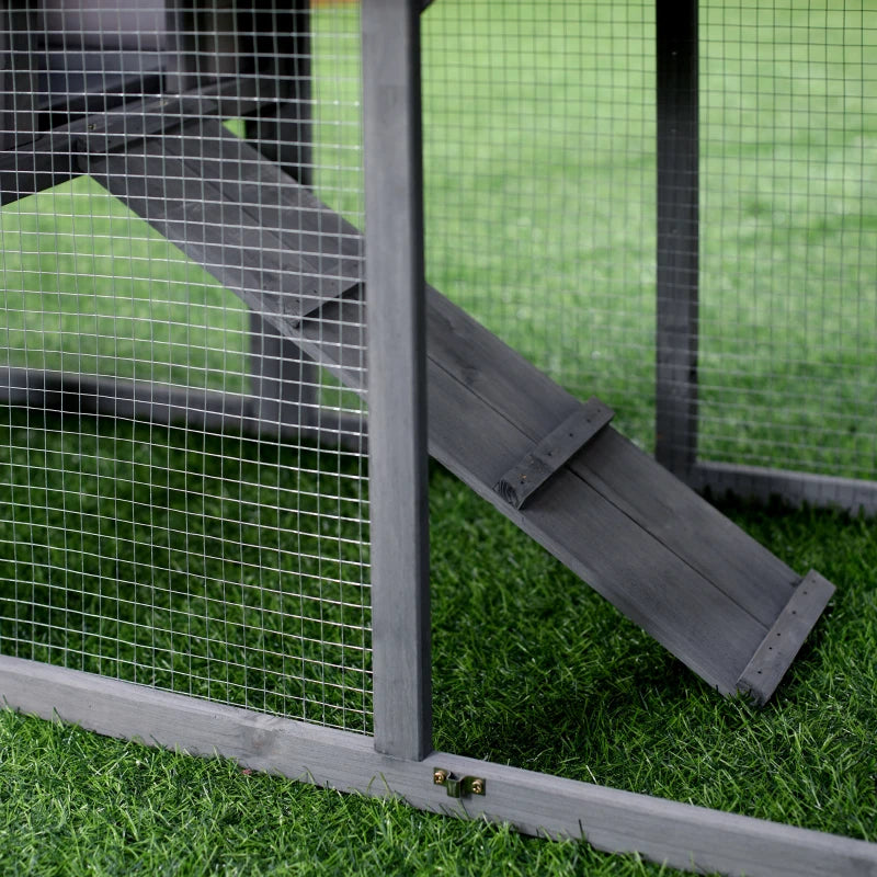 Premium Double Tier Wooden Rabbit Hutch Outdoor - Water-Resistant Roof, Ramp, 147x54x84 cm, Stylish Grey Design