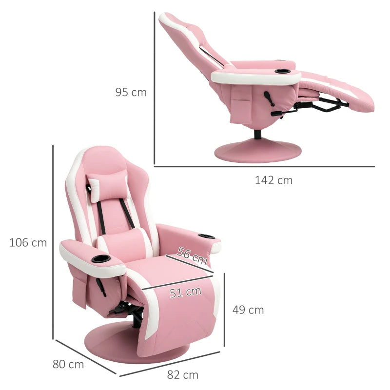 Pink PU Leather Manual Recliner Armchair with Adjustable Leg Rest, 135° Recline and 360° Swivel