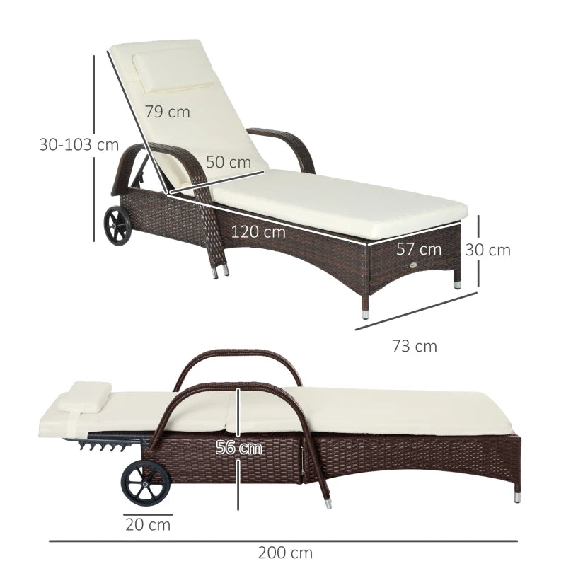 Brown Rattan Adjustable Sun Lounger - 200x73x56-103 cm