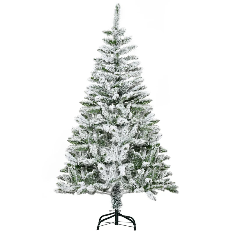 5 Ft Snow Flocked Artificial Christmas Tree - Realistic Pine with Auto Open & Steel Base - Festive Green Decor